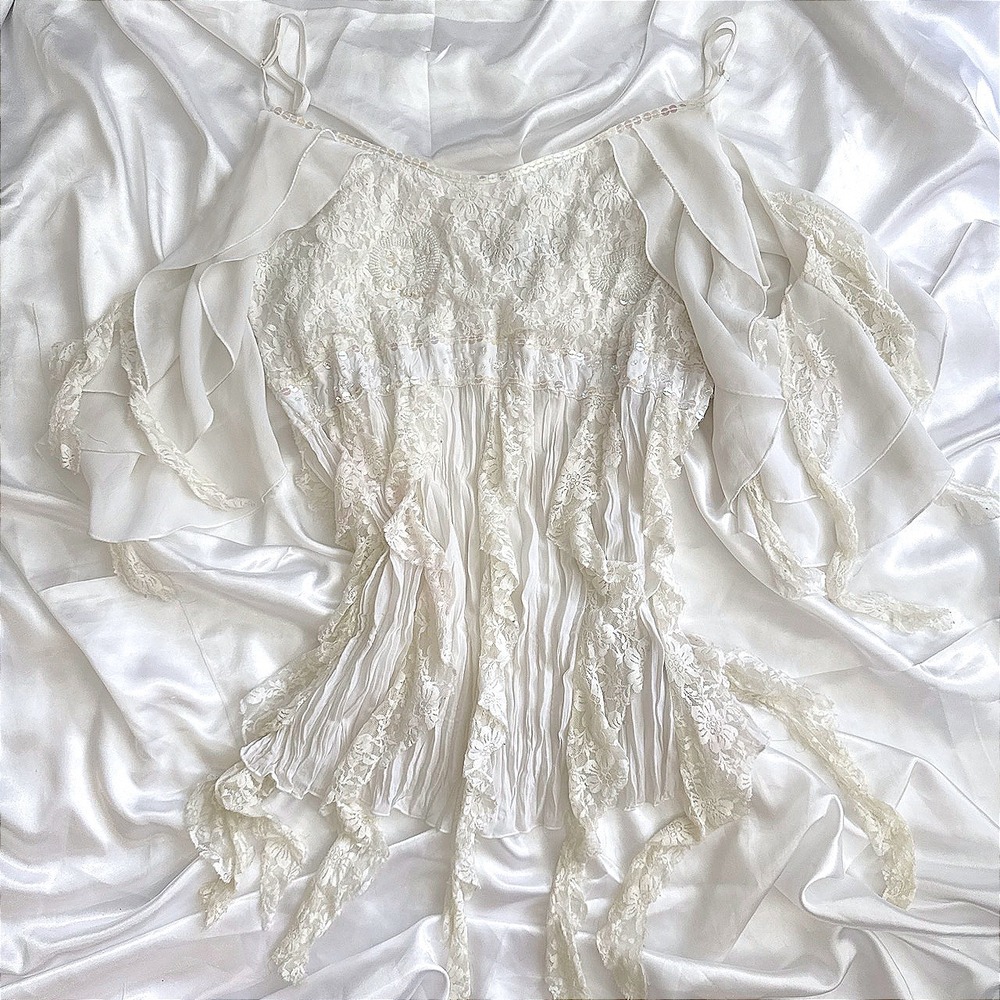 Ashley Stewart White Lace Sequin Cold Shoulder Fairycore Blouse Plus Size 1X